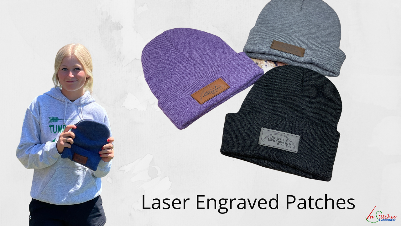 laser engraved patches on beanies